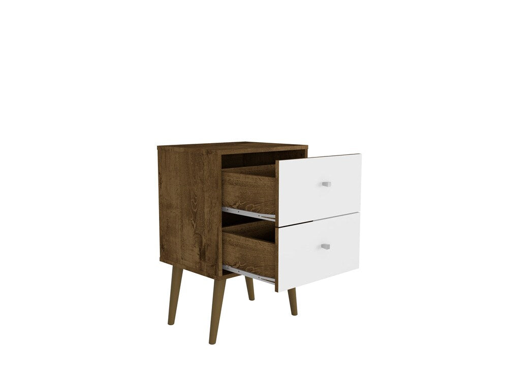 Manhattan Comfort - Liberty Nightstand with 2 Drawers in Rustic Brown and White - 204AMC96 veiw 3