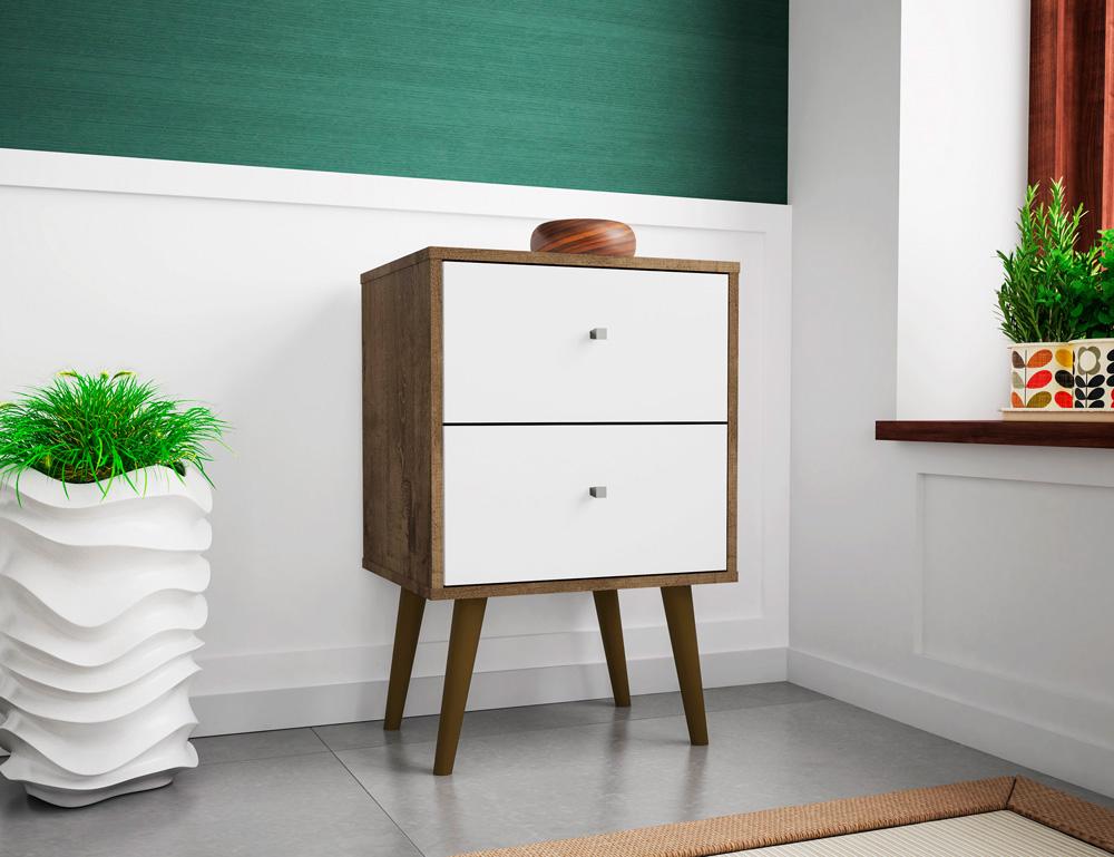 Manhattan Comfort - Liberty Nightstand with 2 Drawers in Rustic Brown and White - 204AMC96 veiw 7