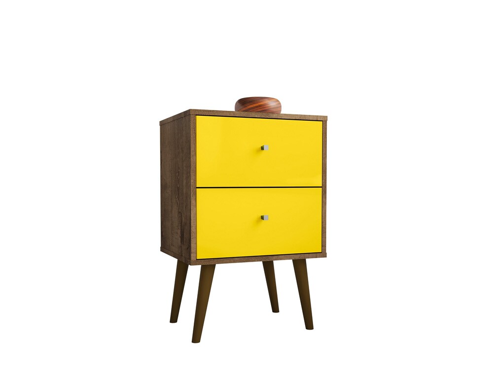 Manhattan Comfort - Liberty Nightstand with 2 Drawers in Rustic Brown and Yellow - 204AMC94 veiw 2