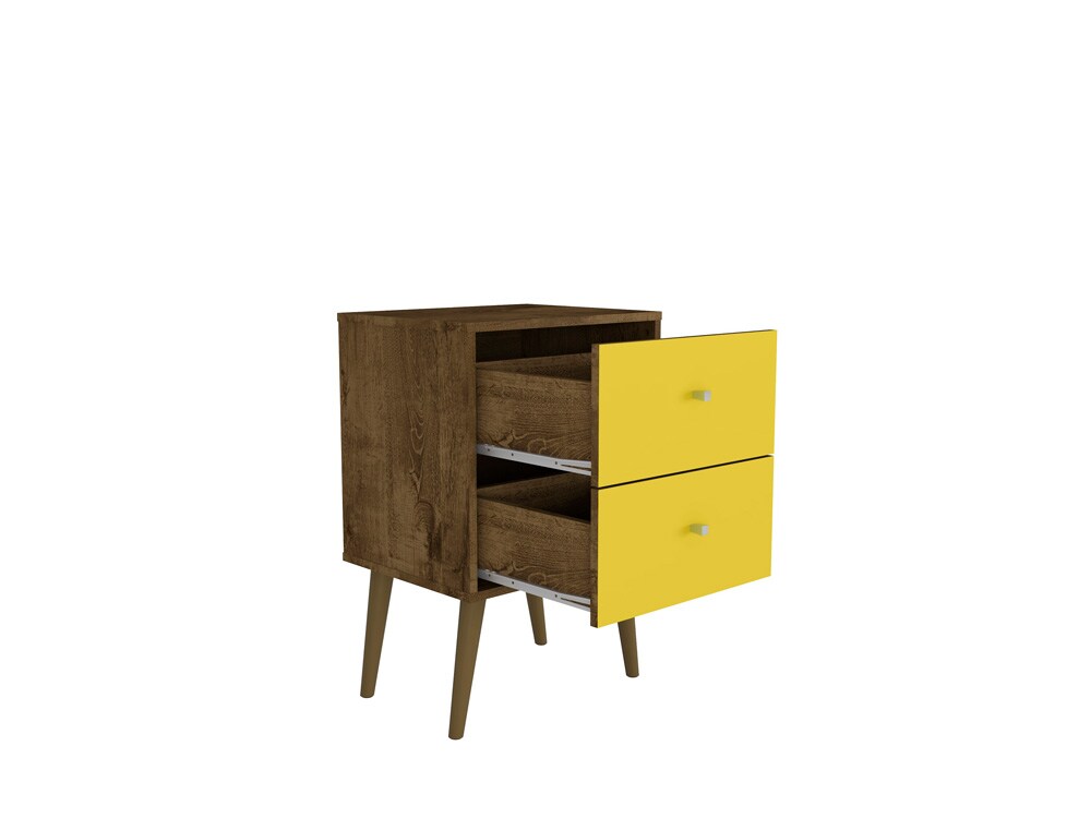 Manhattan Comfort - Liberty Nightstand with 2 Drawers in Rustic Brown and Yellow - 204AMC94 veiw 3