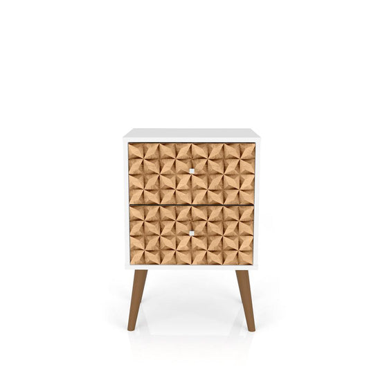 Manhattan Comfort - Liberty Nightstand with 2 Drawers in White and 3D Brown Prints - 204AMC67 veiw 1