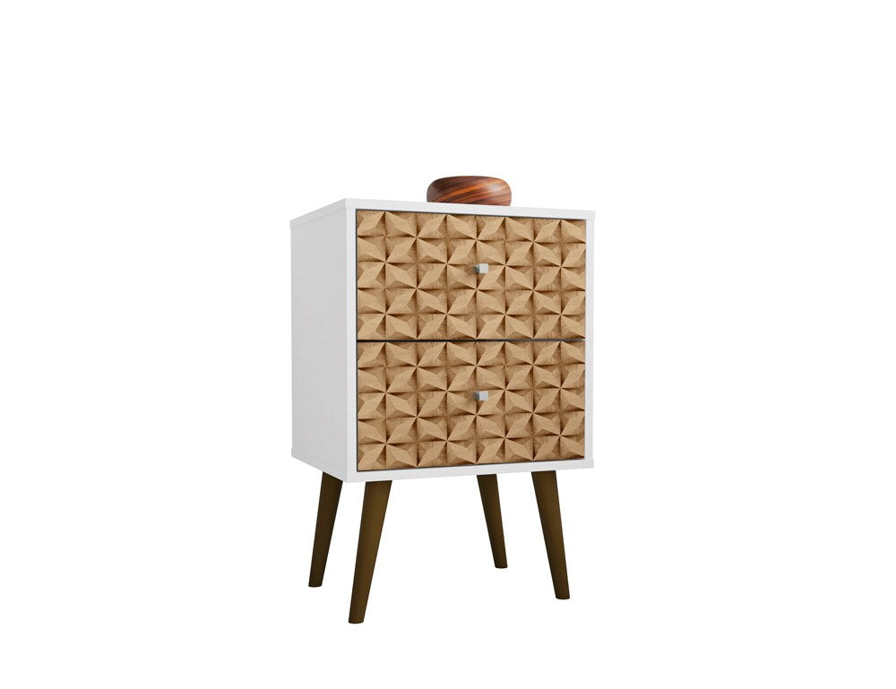 Manhattan Comfort - Liberty Nightstand with 2 Drawers in White and 3D Brown Prints - 204AMC67 veiw 2
