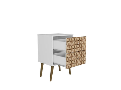 Manhattan Comfort - Liberty Nightstand with 2 Drawers in White and 3D Brown Prints - 204AMC67 veiw 3