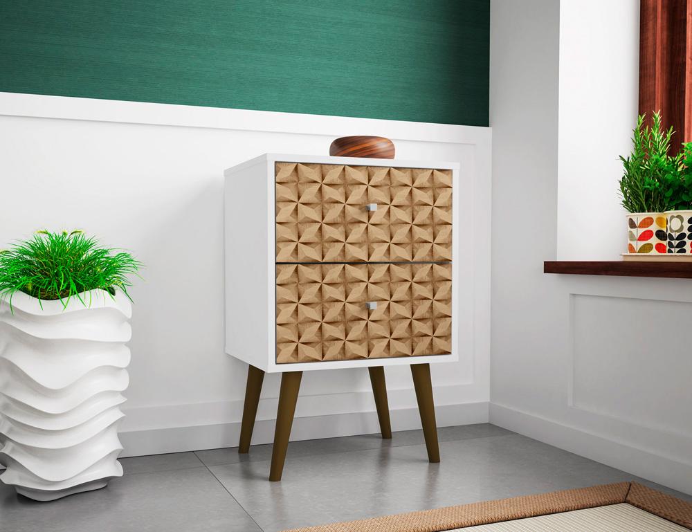 Manhattan Comfort - Liberty Nightstand with 2 Drawers in White and 3D Brown Prints - 204AMC67 veiw 7