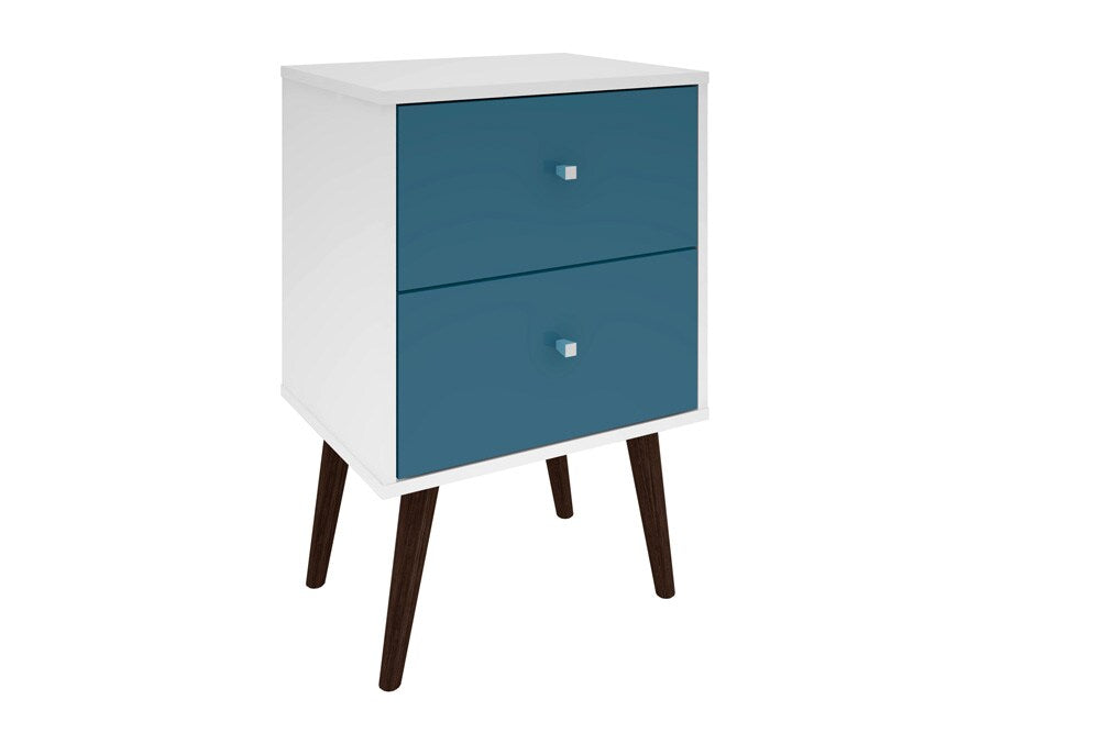 Manhattan Comfort - Liberty Nightstand with 2 Drawers in White and Aqua Blue - 204AMC64 veiw 1