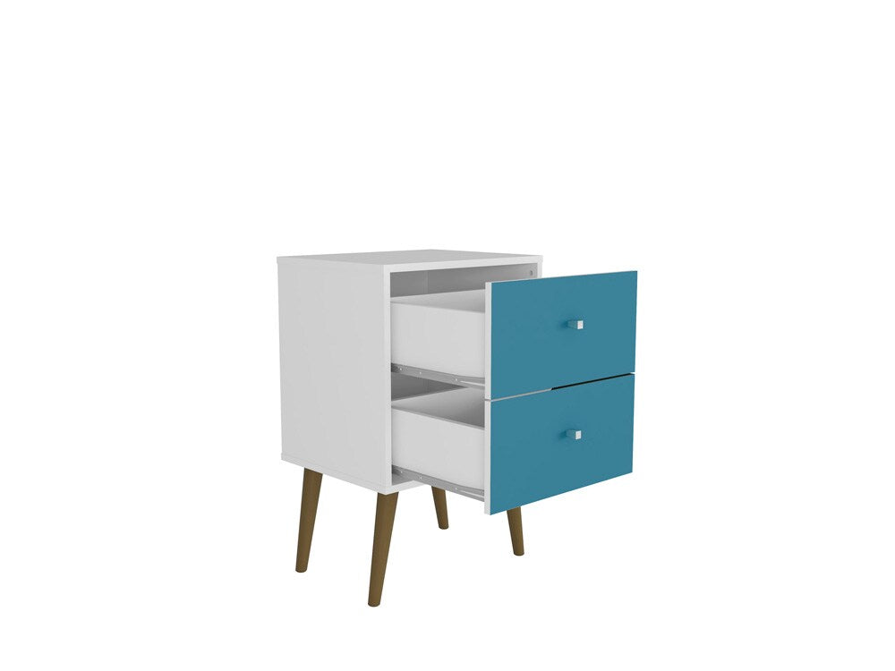 Manhattan Comfort - Liberty Nightstand with 2 Drawers in White and Aqua Blue - 204AMC64 veiw 3