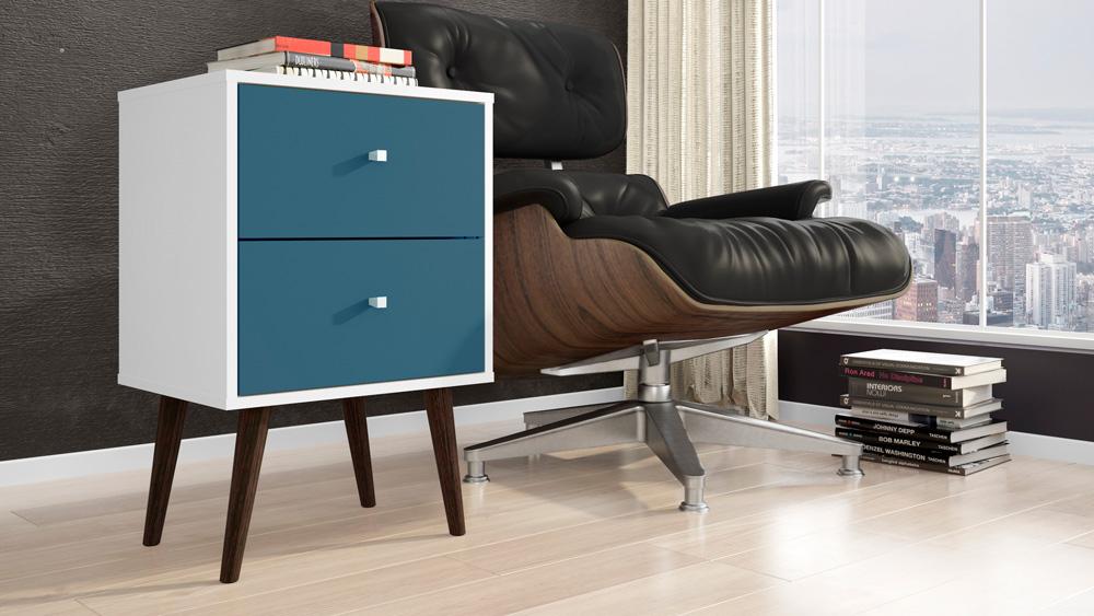 Manhattan Comfort - Liberty Nightstand with 2 Drawers in White and Aqua Blue - 204AMC64 veiw 7