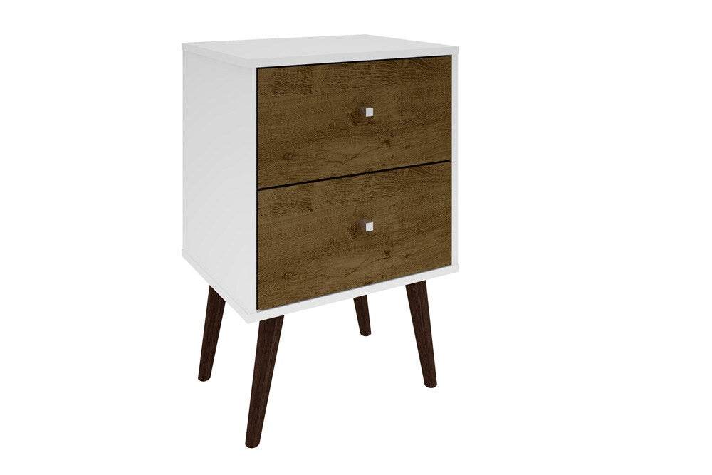 Manhattan Comfort - Liberty Nightstand with 2 Drawers in White and Rustic Brown - 204AMC69 veiw 1