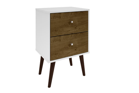 Manhattan Comfort - Liberty Nightstand with 2 Drawers in White and Rustic Brown - 204AMC69 veiw 1