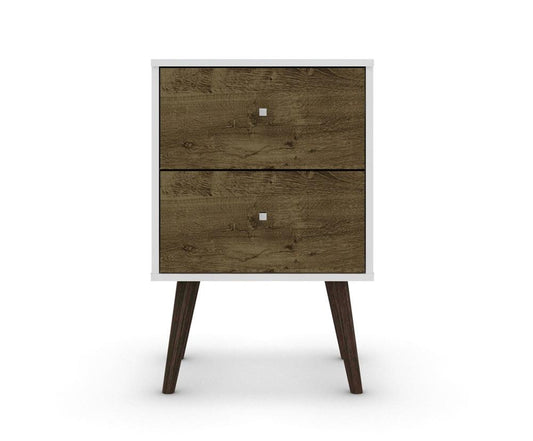 Manhattan Comfort - Liberty Nightstand with 2 Drawers in White and Rustic Brown - 204AMC69 veiw 2