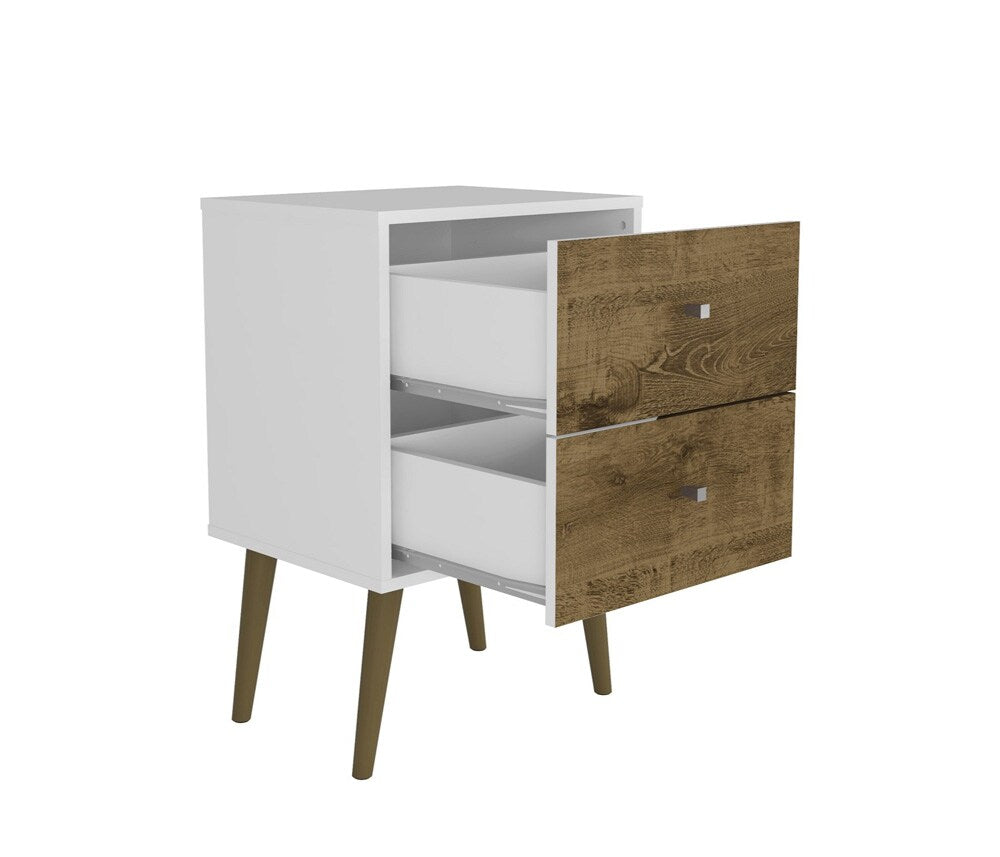 Manhattan Comfort - Liberty Nightstand with 2 Drawers in White and Rustic Brown - 204AMC69 veiw 3