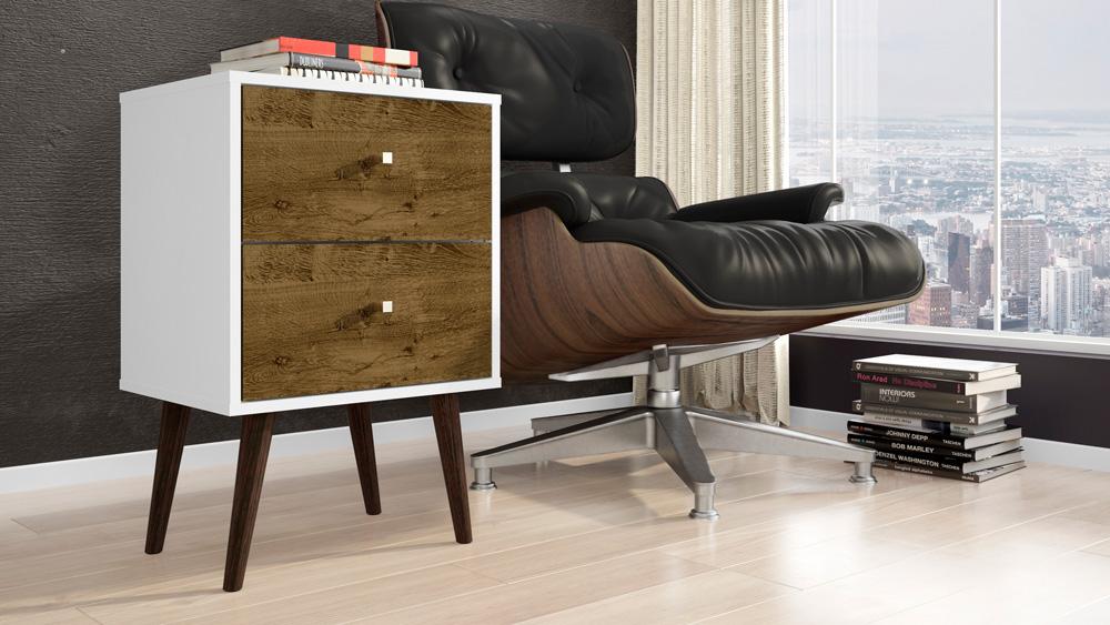 Manhattan Comfort - Liberty Nightstand with 2 Drawers in White and Rustic Brown - 204AMC69 veiw 7
