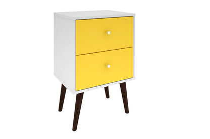 Manhattan Comfort - Liberty Nightstand with 2 Drawers in White and Yellow - 204AMC63 veiw 1