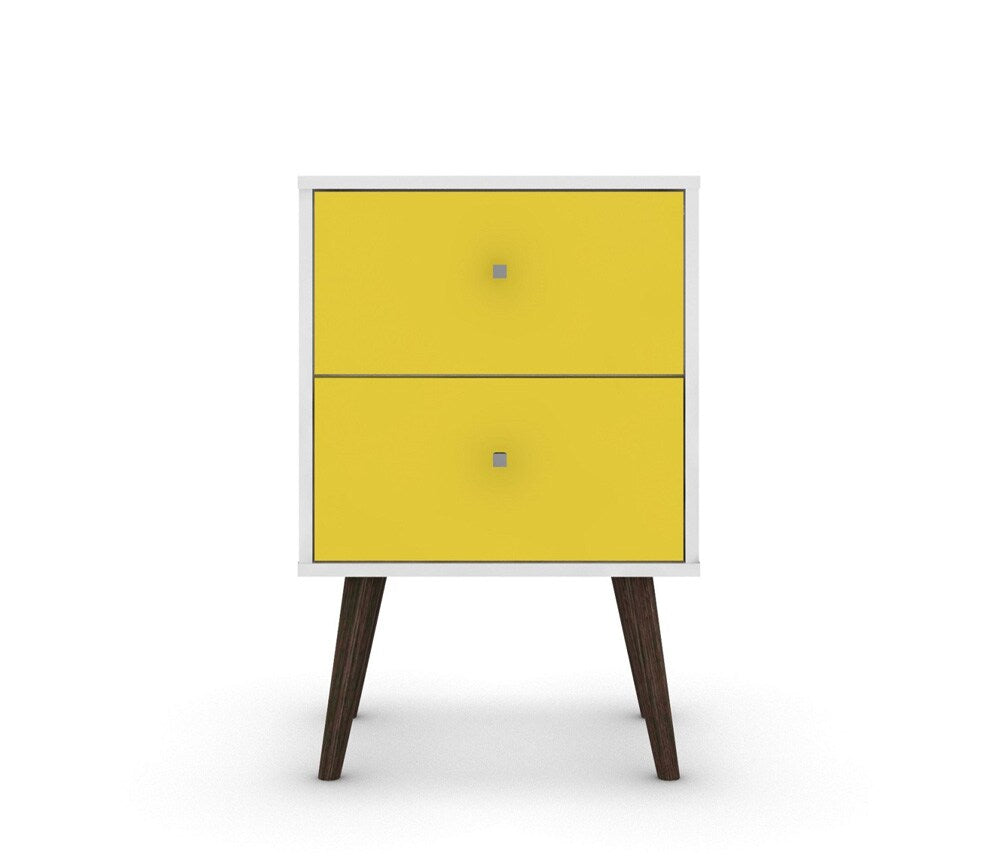 Manhattan Comfort - Liberty Nightstand with 2 Drawers in White and Yellow - 204AMC63 veiw 2