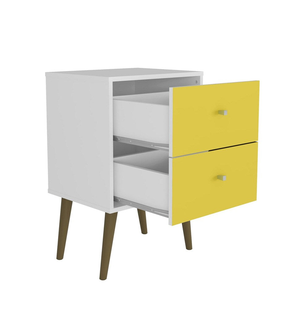 Manhattan Comfort - Liberty Nightstand with 2 Drawers in White and Yellow - 204AMC63 veiw 3