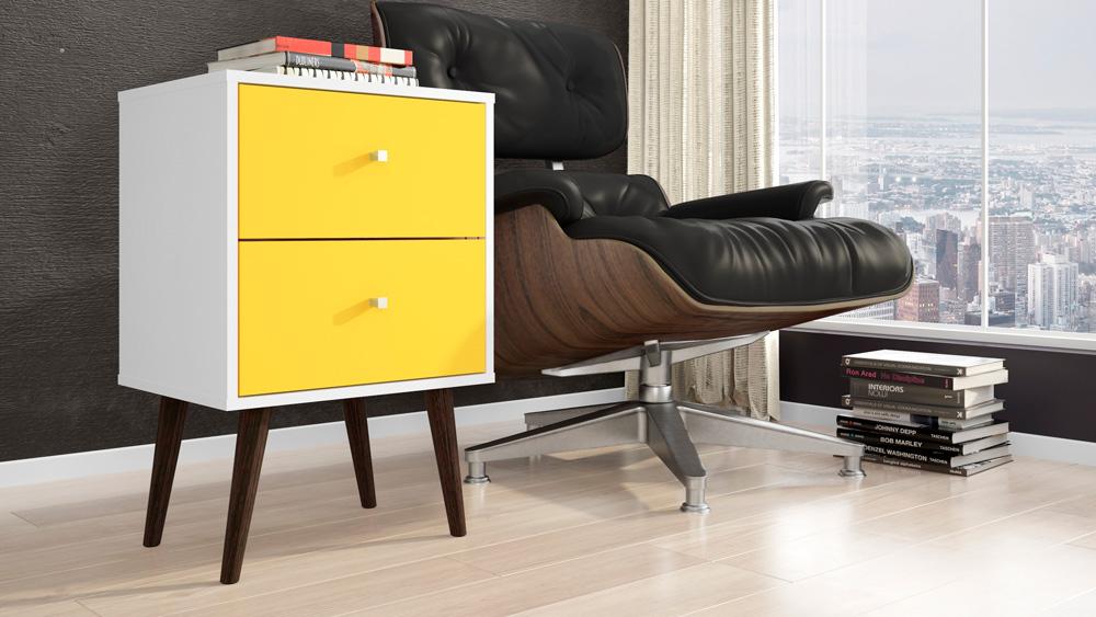 Manhattan Comfort - Liberty Nightstand with 2 Drawers in White and Yellow - 204AMC63 veiw 7