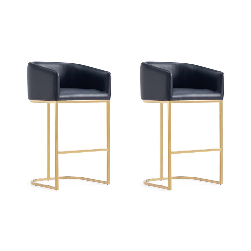 Manhattan Comfort - Louvre Leatherette Barstool with Stainless Steel Legs in Black and Titanium Gold - Set of 2 - 2-BS016-BK veiw 1