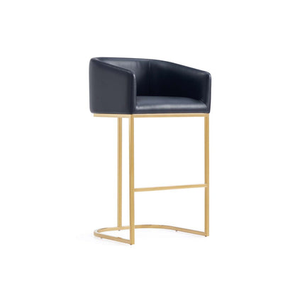Manhattan Comfort - Louvre Leatherette Barstool with Stainless Steel Legs in Black and Titanium Gold - Set of 2 - 2-BS016-BK veiw 2