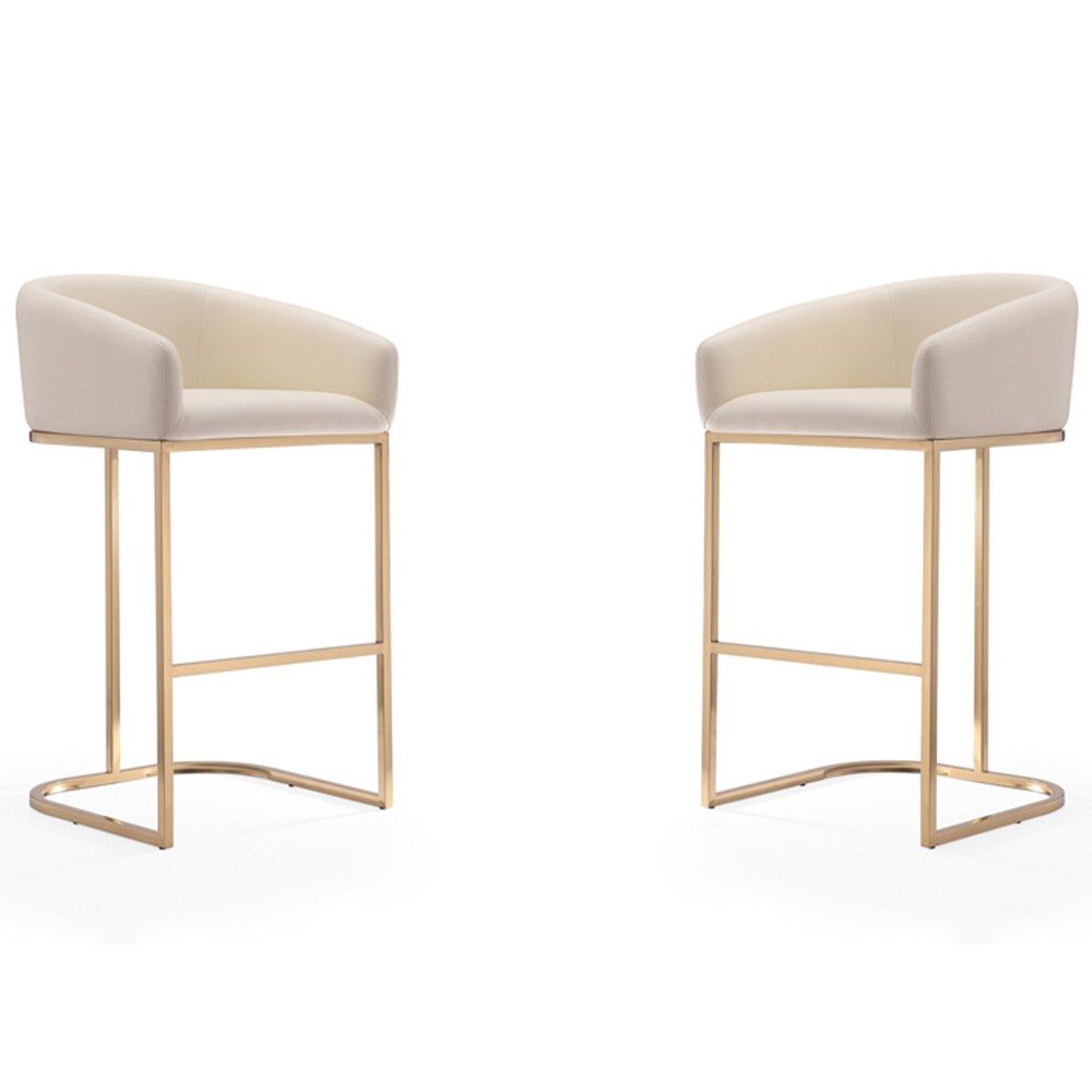 Manhattan Comfort - Louvre Faux Leather Barstool with Stainless Steel Legs in Cream and Titanium Gold - Set of 2 - 2-BS016-CR veiw 1
