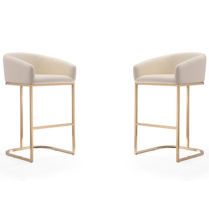 Manhattan Comfort - Louvre Faux Leather Barstool with Stainless Steel Legs in Cream and Titanium Gold - Set of 2 - 2-BS016-CR veiw 1