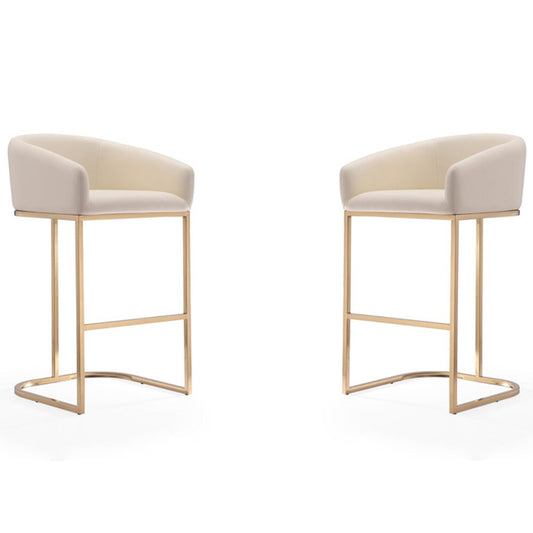 Manhattan Comfort - Louvre Faux Leather Barstool with Stainless Steel Legs in Cream and Titanium Gold - Set of 2 - 2-BS016-CR veiw 1