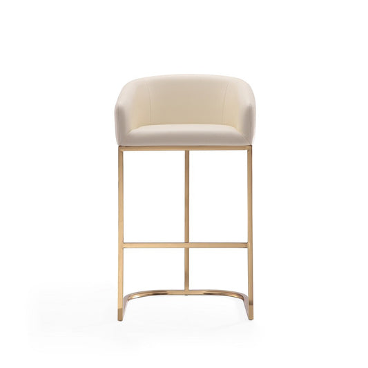 Manhattan Comfort - Louvre Faux Leather Barstool with Stainless Steel Legs in Cream and Titanium Gold - Set of 2 - 2-BS016-CR veiw 2