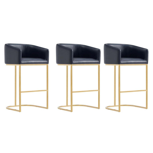 Manhattan Comfort - Louvre Leatherette Barstool with Stainless Steel Legs in Black and Titanium Gold - Set of 3 - 3-BS016-BK veiw 1