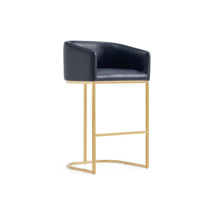 Manhattan Comfort - Louvre Leatherette Barstool with Stainless Steel Legs in Black and Titanium Gold - Set of 3 - 3-BS016-BK veiw 2
