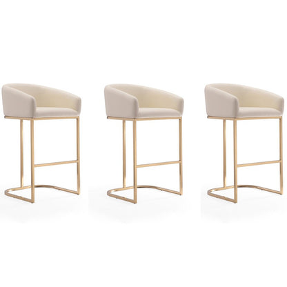 Manhattan Comfort - Louvre Faux Leather Barstool with Stainless Steel Legs in Cream and Titanium Gold - Set of 3 - 3-BS016-CR veiw 1