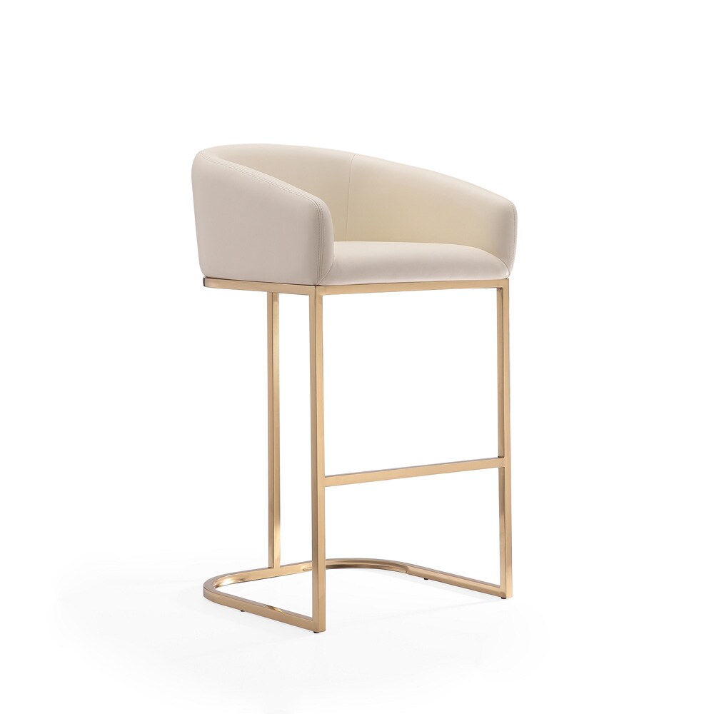 Manhattan Comfort - Louvre Faux Leather Barstool with Stainless Steel Legs in Cream and Titanium Gold - Set of 3 - 3-BS016-CR veiw 3