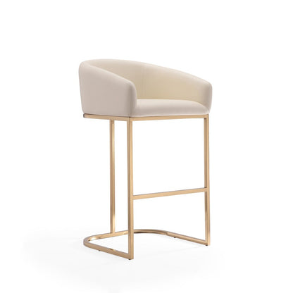 Manhattan Comfort - Louvre Faux Leather Barstool with Stainless Steel Legs in Cream and Titanium Gold - Set of 3 - 3-BS016-CR veiw 3
