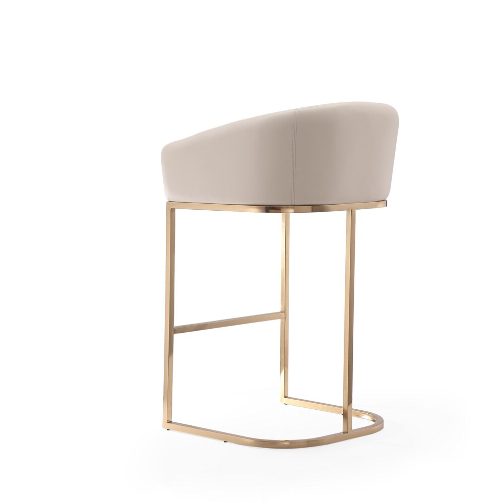 Manhattan Comfort - Louvre Faux Leather Barstool with Stainless Steel Legs in Cream and Titanium Gold - Set of 3 - 3-BS016-CR veiw 6