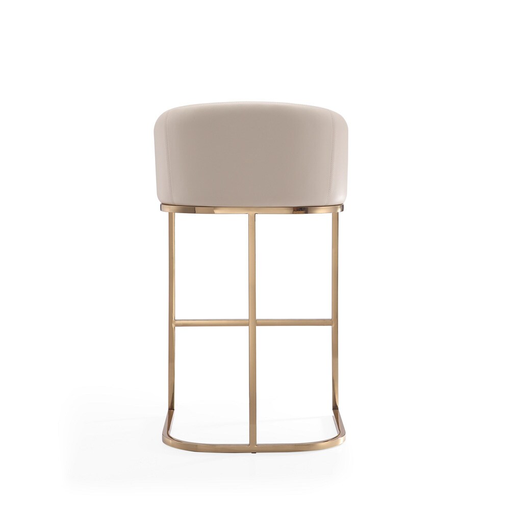 Manhattan Comfort - Louvre Faux Leather Barstool with Stainless Steel Legs in Cream and Titanium Gold - Set of 3 - 3-BS016-CR veiw 7