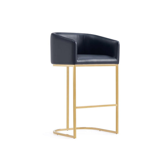 Manhattan Comfort - Louvre Leatherette Barstool with Stainless Steel Legs in Black and Titanium Gold - BS016-BK veiw 1