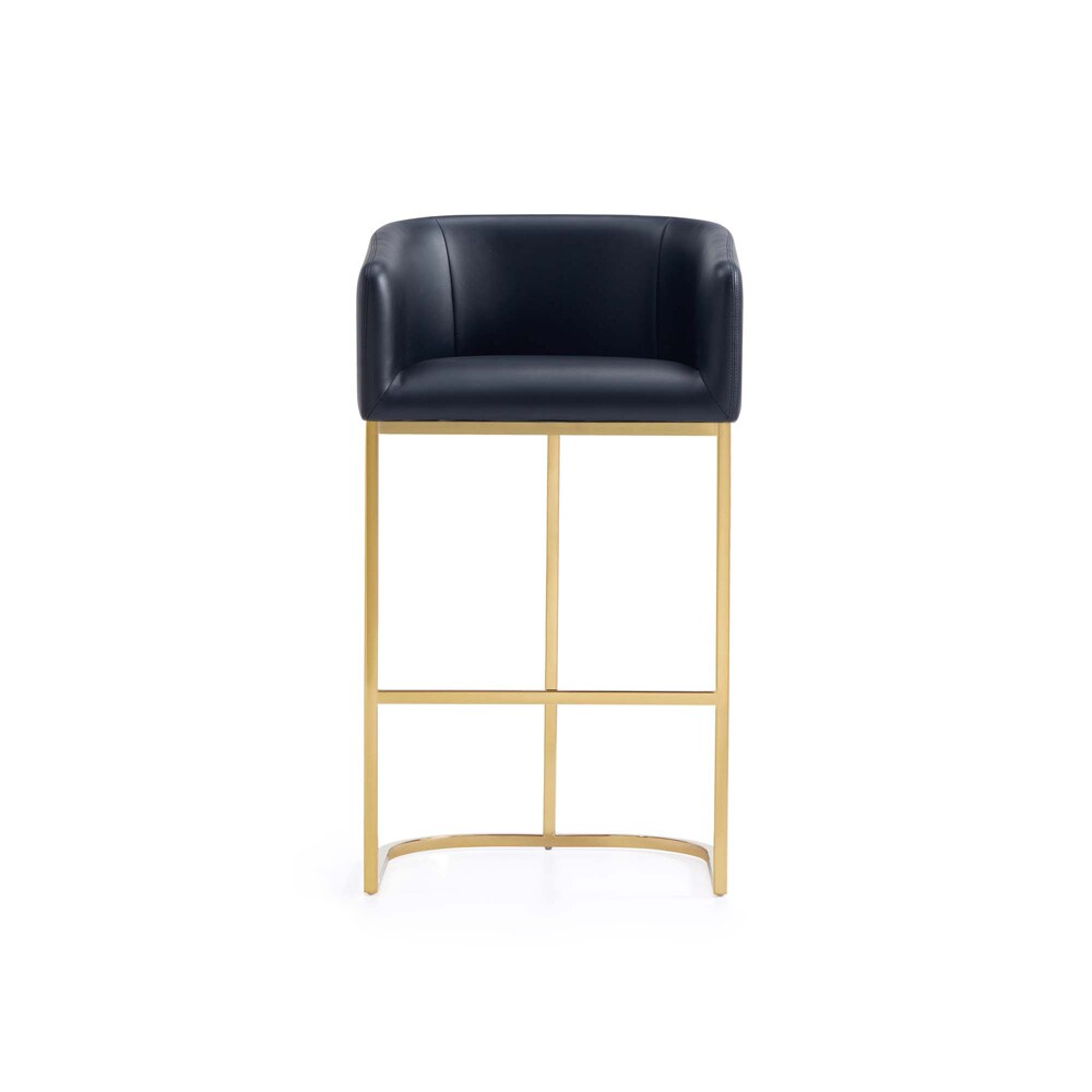 Manhattan Comfort - Louvre Leatherette Barstool with Stainless Steel Legs in Black and Titanium Gold - BS016-BK veiw 2