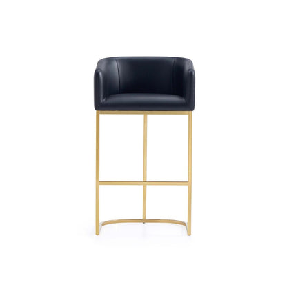 Manhattan Comfort - Louvre Leatherette Barstool with Stainless Steel Legs in Black and Titanium Gold - BS016-BK veiw 2