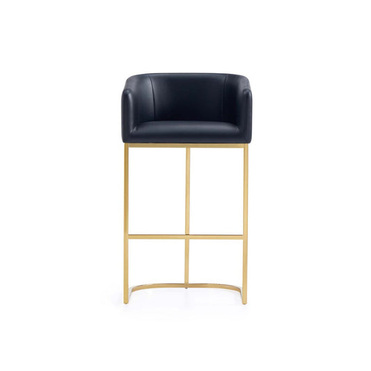 Manhattan Comfort - Louvre Leatherette Barstool with Stainless Steel Legs in Black and Titanium Gold - BS016-BK veiw 2