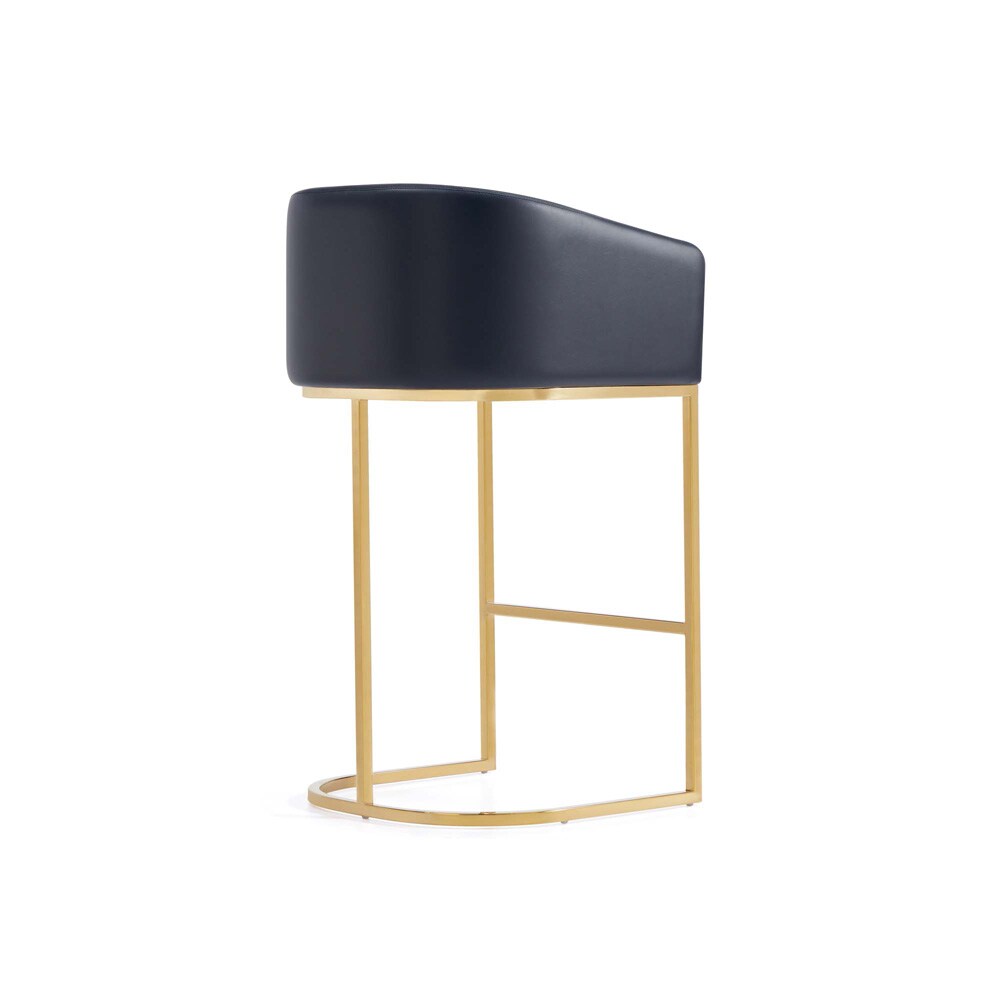 Manhattan Comfort - Louvre Leatherette Barstool with Stainless Steel Legs in Black and Titanium Gold - BS016-BK veiw 3