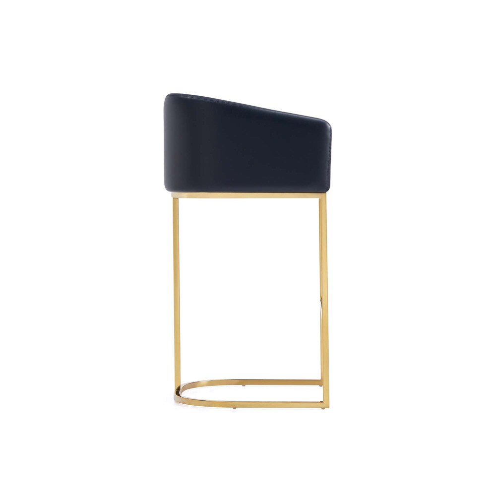Manhattan Comfort - Louvre Leatherette Barstool with Stainless Steel Legs in Black and Titanium Gold - BS016-BK veiw 4