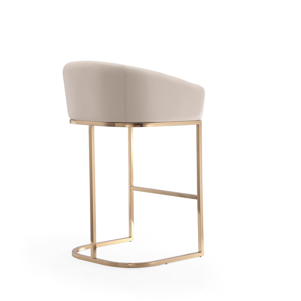 Manhattan Comfort - Louvre Faux Leather Barstool with Stainless Steel Legs in Cream and Titanium Gold - BS016-CR veiw 3