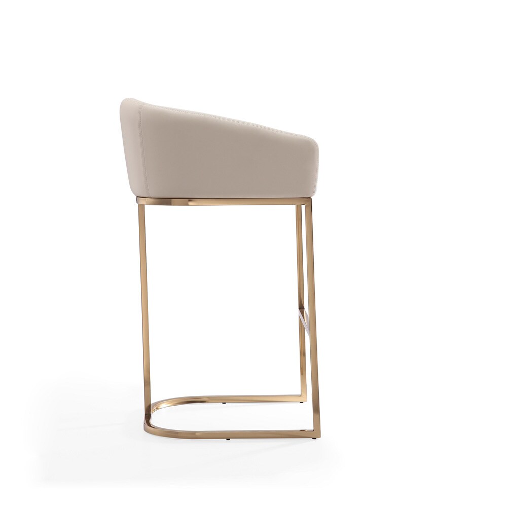 Manhattan Comfort - Louvre Faux Leather Barstool with Stainless Steel Legs in Cream and Titanium Gold - BS016-CR veiw 4