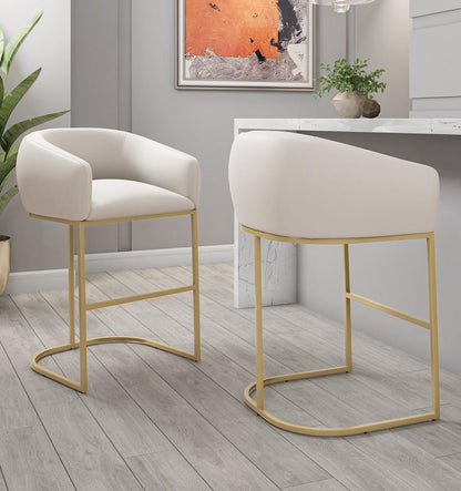 Manhattan Comfort - Louvre Faux Leather Barstool with Stainless Steel Legs in Cream and Titanium Gold - BS016-CR veiw 6