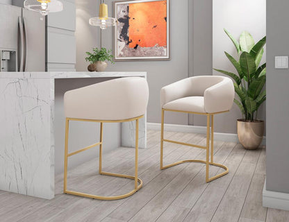Manhattan Comfort - Louvre Faux Leather Barstool with Stainless Steel Legs in Cream and Titanium Gold - BS016-CR veiw 7