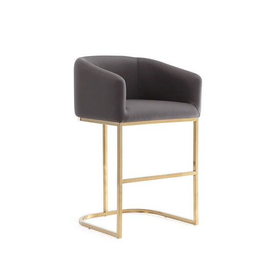 Manhattan Comfort - Louvre Faux Leather Barstool with Stainless Steel Legs in Grey and Black - BS016-GY veiw 1