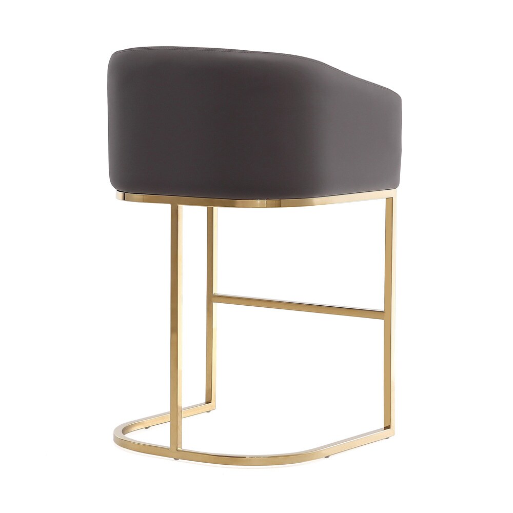 Manhattan Comfort - Louvre Faux Leather Barstool with Stainless Steel Legs in Grey and Black - BS016-GY veiw 3