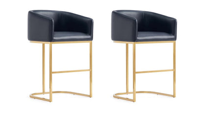 Manhattan Comfort - Louvre Leatherette Counter Stool with Stainless Steel Legs in Black and Titanium Gold - Set of 2 - 2-CS009-BK veiw 1
