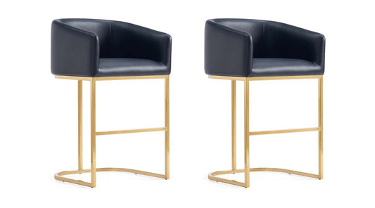 Manhattan Comfort - Louvre Leatherette Counter Stool with Stainless Steel Legs in Black and Titanium Gold - Set of 2 - 2-CS009-BK veiw 1