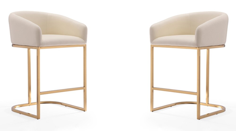 Manhattan Comfort - Louvre Faux Leather Counter Stool with Stainless Steel Legs in Cream and Titanium Gold - Set of 2 - 2-CS009-CR veiw 1