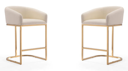 Manhattan Comfort - Louvre Faux Leather Counter Stool with Stainless Steel Legs in Cream and Titanium Gold - Set of 2 - 2-CS009-CR veiw 1