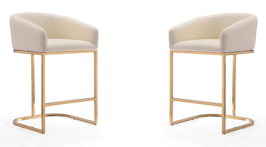 Manhattan Comfort - Louvre Faux Leather Counter Stool with Stainless Steel Legs in Cream and Titanium Gold - Set of 2 - 2-CS009-CR veiw 1